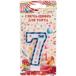 Свеча для торта Цифра Happy "7" 6*4 см, синий