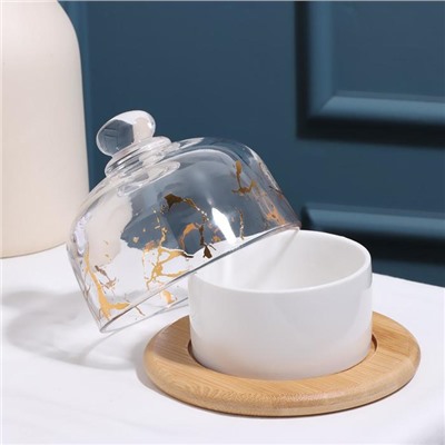 Соусник «Марбл», 150 мл, d=8 см, с подставкой и крышкой, керамика