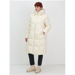 Пальто зимнее утепленное с капюшоном женское бежевого цвета 7702B