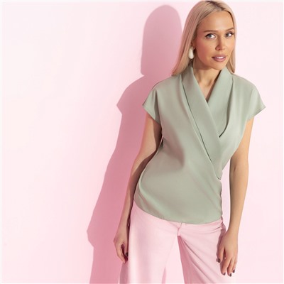 Блуза с драпировкой на запах, На пике изящества (зеленый)