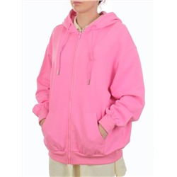 3265 PINK Худи на молнии женское (95% хлопок, 5% эластан)