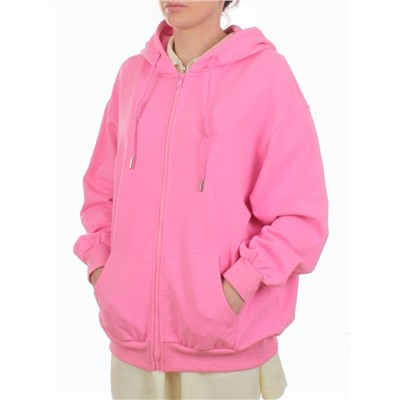 3265 PINK Худи на молнии женское (95% хлопок, 5% эластан)