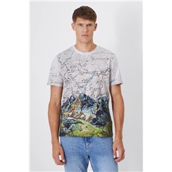 T-shirt bawełniany męski z domieszką elastanu wzorzysty  kolor multicolor