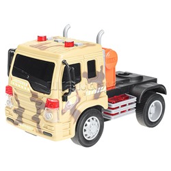 Автовоз "Военный" с танком, 1:16 (свет, звук) на батарейках, в коробке (камуфляж)