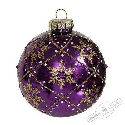 Шар "Золотые снежинки" фиолетовый (стекло) 8 см