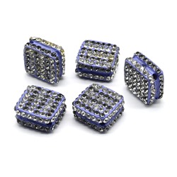 Бусина полимерная со стразами ромб 18*18мм, цв.хрусталь, сиреневый (упаковка 5 штук)