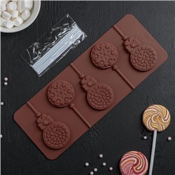 Форма для леденцов Доляна «Улыбка», силикон, 25×9.5 см, 5 ячеек, с палочками, МИКС