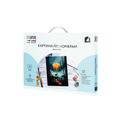 Картина по номерам на холсте ТРИ СОВЫ "Лунная ночь в лесу", 40*50, с акриловыми красками и кистями