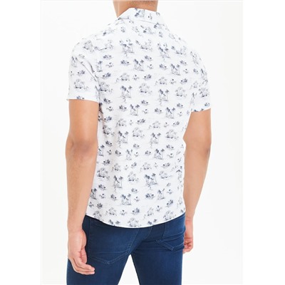 Short Sleeve Printed Linen Shirt