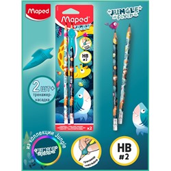 Карандаш ч/г НВ MAPED JUNGLE FEVER пластик с ластиком треуг 2шт с тренажером 851819/12/Франция