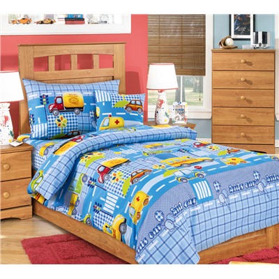 КПБ Машинки голубой яселька с простыней на резинке Текс