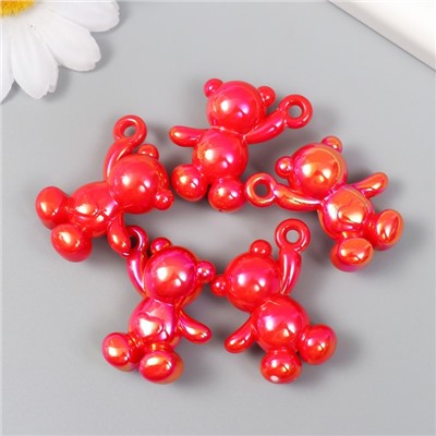 Декор для творчества пластик «Перламутровый мишка с петелькой», красный, 3×1.4×3.1 см