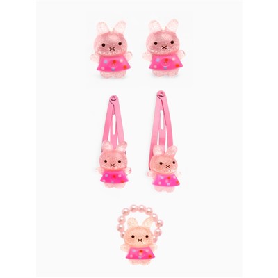 Набор детских украшений Выбражулька «Зайчики», 9 предметов: ободок, 2 резинки, 2 заколки, клипсы, кулон, браслет, кольцо, МИКС