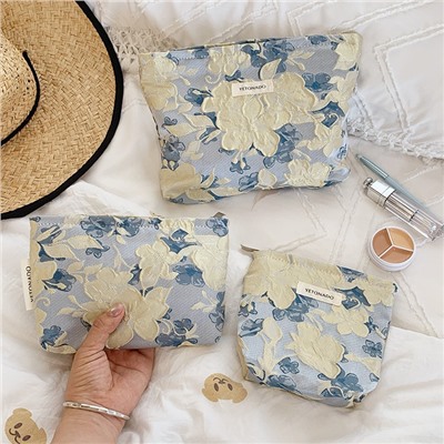 Cosmetic bag, handheld shoulder bag, small clutch bag, travel bag, storage bag, liner, wallet, city style, flowered
