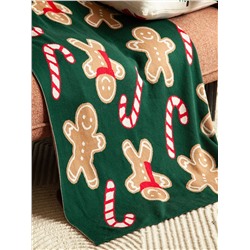 Плед из хлопка с новогодним рисунком Gingerman из коллекции New Year Essential, 130x180 см