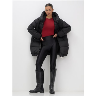 Куртка женская зимняя на резинке большого размера черного цвета 7619Ch