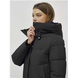 Куртка зимняя женская с капюшоном удлиненная стеганная черного цвета 9650Ch