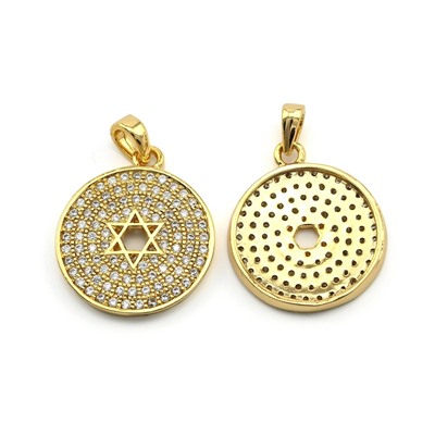 Подвеска Звезда Давида 16*18мм с фианитами, золотистая.