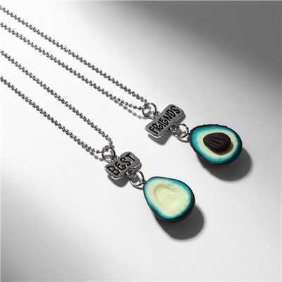 Кулоны парные на цепочке «Авокадо», надпись best friends, зелёные, коричневые в чернёном серебре, 45 см