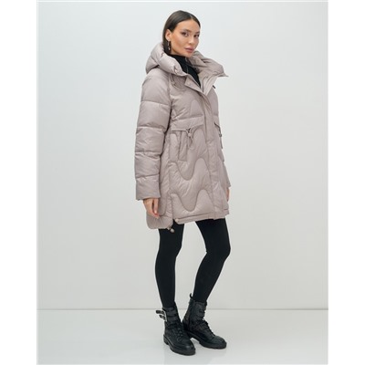 Куртка зимняя женская с капюшоном модная светло-коричневого цвета 7653SK