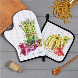 Кухонный набор Этель "Vegetable": варежка-прихватка 20х28 см, прихватка 19х19 см, 100% хлопок