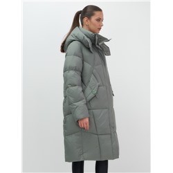 Пальто зимнее утепленное с капюшоном женское цвета хаки 7709Kh