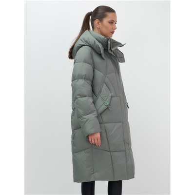 Пальто зимнее утепленное с капюшоном женское цвета хаки 7709Kh