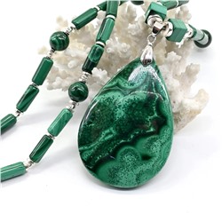 Колье Капля с натуральным малахитом, 51см