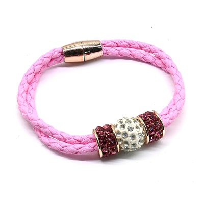 Браслет шамбала шарик14мм на двойной косичке цв.розовый