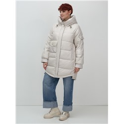 Куртка зимняя женская с капюшоном модная бежевого цвета 7341B