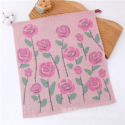 Zhiyang new red fruit peony flower five-layer yarn large square towel soft water absorption manufacturer wholesale Korean kitchen towel