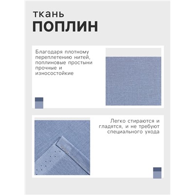 Простыня 2 спальная «Этель», 200×215 см, голубая, хлопок 100%, поплин