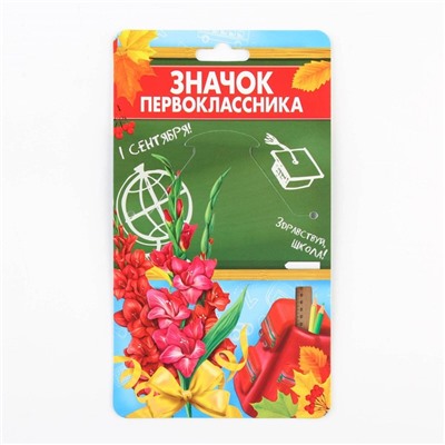 Значок с лентой на 1 Сентября «Первоклассник», d= 4,5 см.