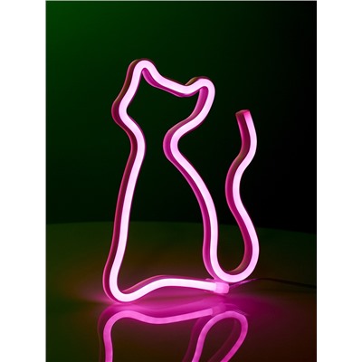 Неоновая вывеска «Кошка» 16 × 23 см, батарейки ААх3 (не в комплекте), USB, свечение розовое