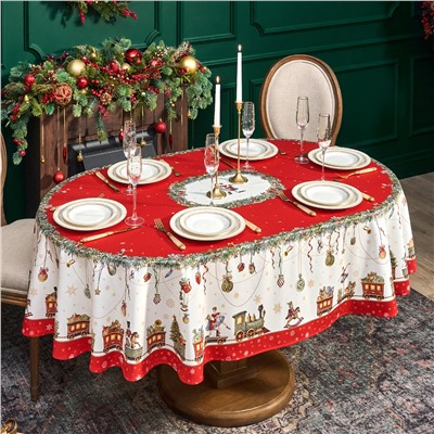 СКАТЕРТЬ ОВАЛЬНАЯ "ЩЕЛКУНЧИК"160Х220СМ ,КРАСНЫЙ, 100% ХЛОПОК,ТВИЛ, ПРОПИТКА