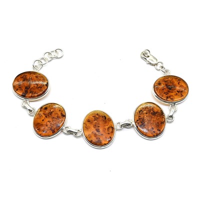 Браслет с янтарём в посеребрении овал 20*25мм, 21см