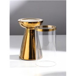 Подсвечник на 1 свечу «Гладь», керамика, стекло, d=8 см, золото, 10×10×29.5 см