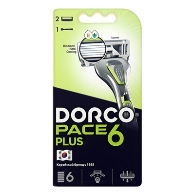 1 DORCO  PACE 6  PLUS   КАССЕТЫ  4 шт  с шестью лезвиями + триммер