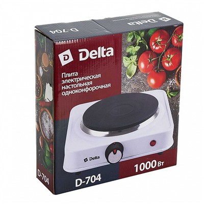 Плита электрическая 1000 Вт настольная 1-конфорочная DELTA D-704 белая
