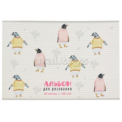 Альбом для рисования 40л. клей, А4, Пингвины Sev