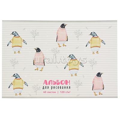 Альбом для рисования 40л. клей, А4, Пингвины Sev