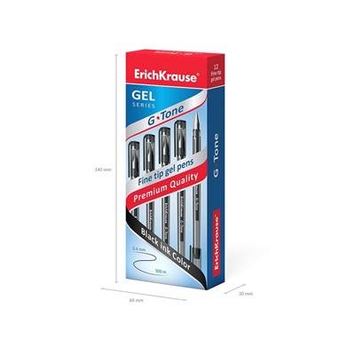 Ручка гелевая ErichKrause G-Tone, узел 0.5 мм, чернила чёрные, длина линии письма 500 метров