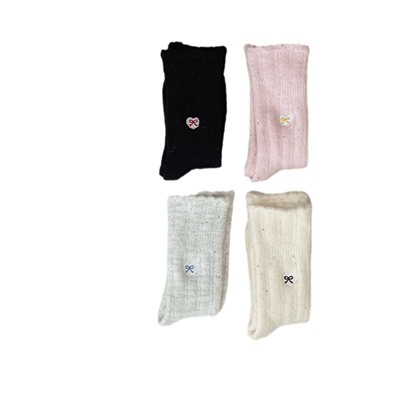 Demi-season velvet keep warm brand cute knee socks with bow, increased thickness, mid-length, with embroidery
