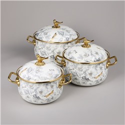 НАБОР КАСТРЮЛЬ AGNESS ЭМАЛИРОВАННЫХ СЕРИЯ "ЯБЛОНЕВЫЙ САД", 6ПР. 2,1Л, 2,8Л И 3,8Л