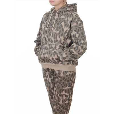 868-6 BEIGE/LEOPARD Костюм спортивный зимний женский (95% хлопок, 5% полиэстер)