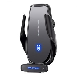 Держатель автомобильный для смартфонов с беспроводной зарядкой Q9, черный  (ак-р 300 mAh)