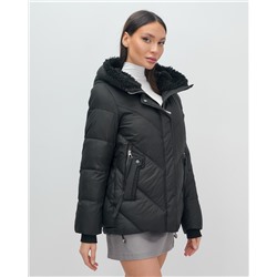 Куртка зимняя женская из овчина стильная и модная черного цвета 7348Ch