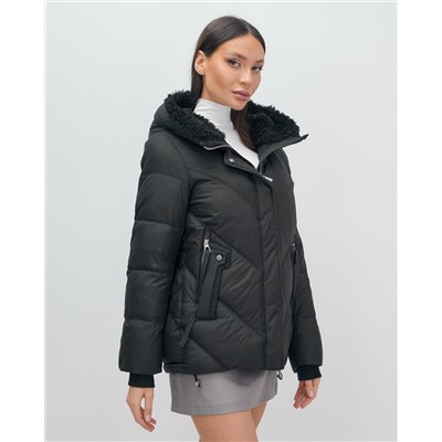 Куртка зимняя женская из овчина стильная и модная черного цвета 7348Ch