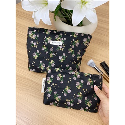 Capacious cosmetic bag, handheld organizer bag to go out, travel bag, liner, for import, floral print