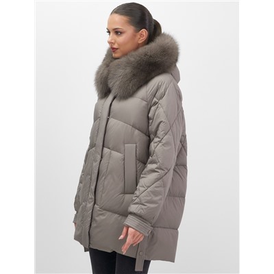 Куртка зимняя женская с мехом и капюшоном тренд коричневого цвета 7608K